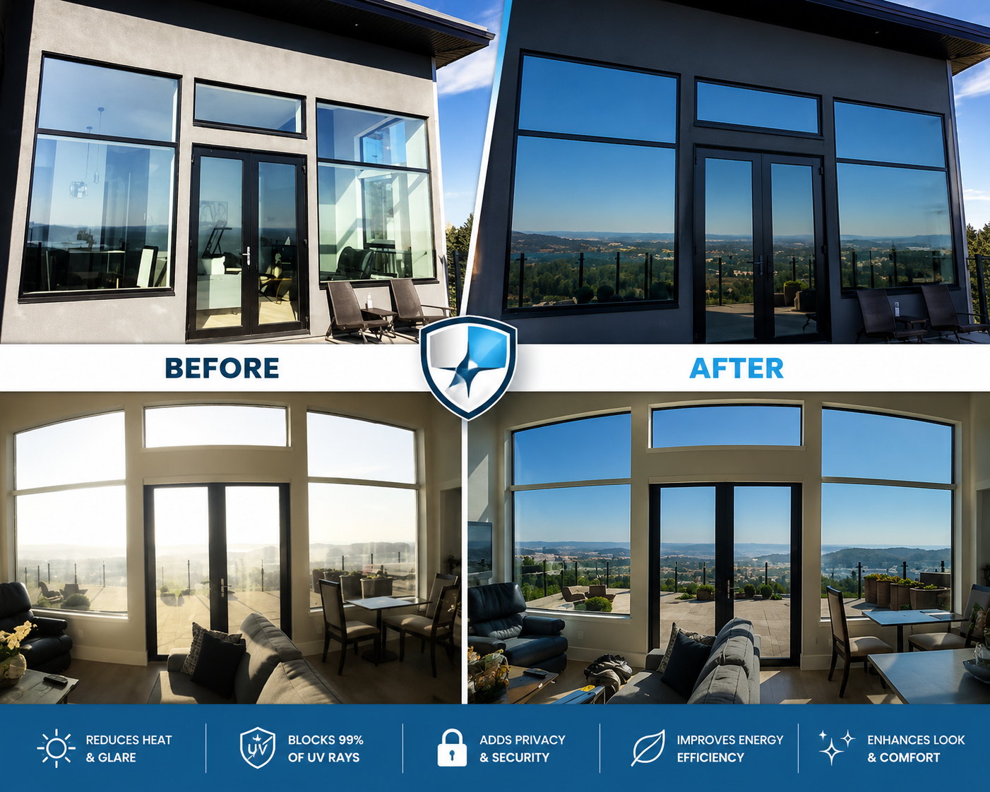 Before and after window tinting example